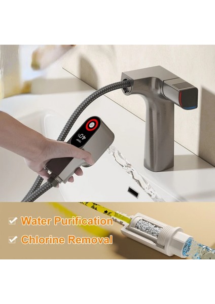 Akıllı Dijital Sıcaklık LED Ekran Banyo Lavabo Bataryası Antrasit 4 Fonksiyonlu Ithal 7 Yıl Garanti modelleri