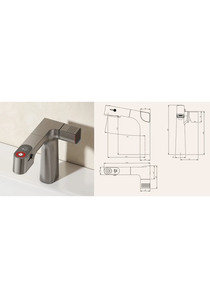 Akıllı Dijital Sıcaklık LED Ekran Banyo Lavabo Bataryası Antrasit 4 Fonksiyonlu Ithal 7 Yıl Garanti indirimleri