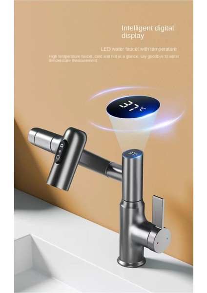 Akıllı Dijital Sıcaklık LED Ekran Banyo Lavabo Bataryası Katlanır Ithal Antrasit 7 Yıl Garantili modelleri