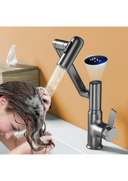 Akıllı Dijital Sıcaklık LED Ekran Banyo Lavabo Bataryası Katlanır Ithal Antrasit 7 Yıl Garantili indirimleri