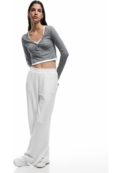 V Yaka Uzun Kollu Düğmeli Atlet Detaylı Kaşkorse Crop Tişört fiyatları