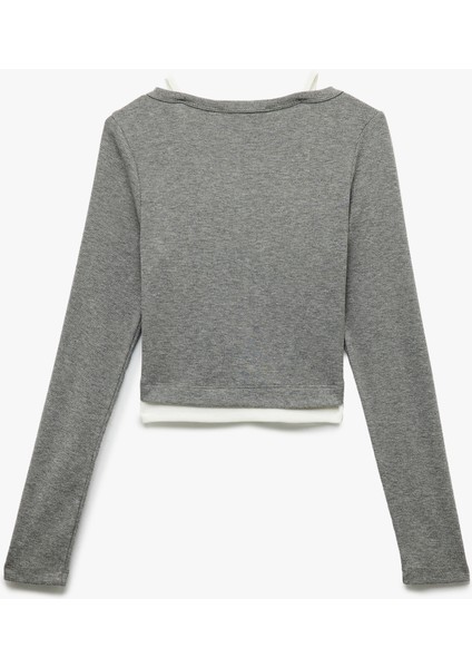 V Yaka Uzun Kollu Düğmeli Atlet Detaylı Kaşkorse Crop Tişört fırsatları