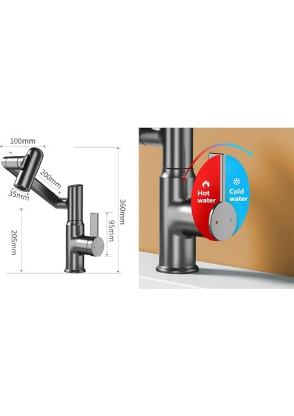 Akıllı Dijital Sıcaklık LED Ekran Banyo Lavabo Bataryası Katlanır Ithal Antrasit 7 Yıl Garantili
