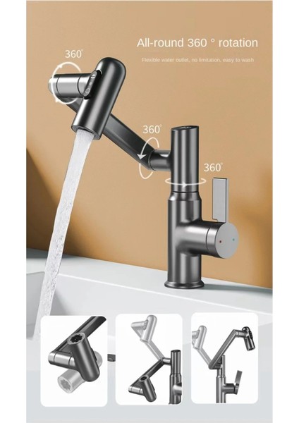 Akıllı Dijital Sıcaklık LED Ekran Banyo Lavabo Bataryası Katlanır Ithal Antrasit 7 Yıl Garantili