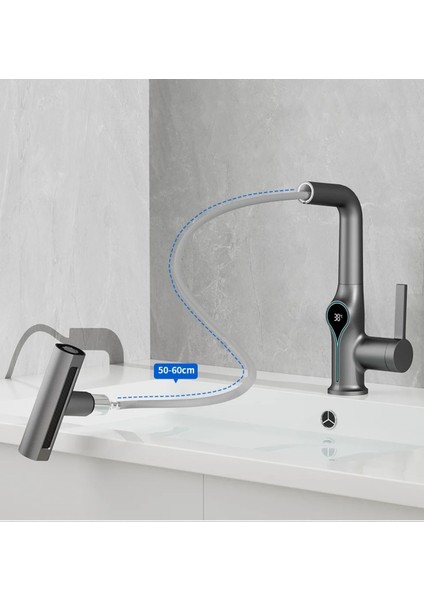 Akıllı Dijital Sıcaklık LED Ekran Banyo Lavabo Bataryası Asansörlü 4 Fonksiyonlu Ithal 7 Yıl Garanti fiyatları