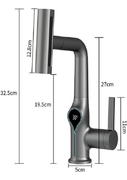 Akıllı Dijital Sıcaklık LED Ekran Banyo Lavabo Bataryası Asansörlü 4 Fonksiyonlu Ithal 7 Yıl Garanti fırsatları