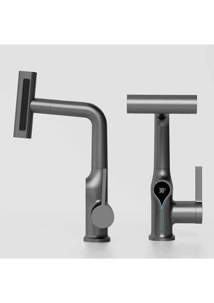 Akıllı Dijital Sıcaklık LED Ekran Banyo Lavabo Bataryası Asansörlü 4 Fonksiyonlu Ithal 7 Yıl Garanti