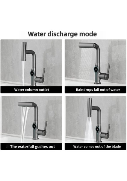 Akıllı Dijital Sıcaklık LED Ekran Banyo Lavabo Bataryası Asansörlü 4 Fonksiyonlu Ithal 7 Yıl Garanti