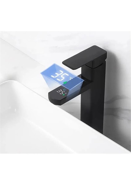 Akıllı Dijital Sıcaklık LED Ekran Banyo Çanak Lavabo Bataryası Mat Siyah Ithal 7 Yıl Garantili