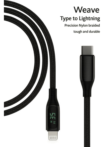 Mobilx 30W Type-C To Lightning Örgülü Şarj Kablosu – Dijital Ekranlı | Model: Mu-07 modelleri
