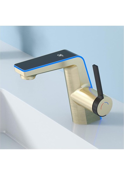 Akıllı Dijital Sıcaklık LED Ekran Banyo Lavabo Bataryası Mat Gold 2 Akış Ayarı Ithal 7 Yıl Garanti fiyatları