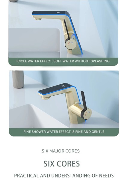 Akıllı Dijital Sıcaklık LED Ekran Banyo Lavabo Bataryası Mat Gold 2 Akış Ayarı Ithal 7 Yıl Garanti fırsatları