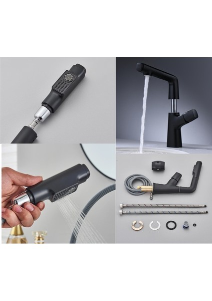 Banyo Lavabo Bataryası Asansörlü Yeni Sistem Mat Siyah Spiralli ve Fiskiyeli 7 Yıl Garantili Ithal