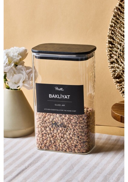 Porter Siyah Kapak Borosilikat Dikdörtgen Cam Kavanoz 1500 ml 8X12X20 cm 4 Adet Etiketli fiyatları