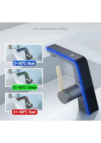 Akıllı Dijital Sıcaklık LED Ekran Banyo Lavabo Bataryası Antrasit Renk Ithal 7 Yıl Garanti modelleri