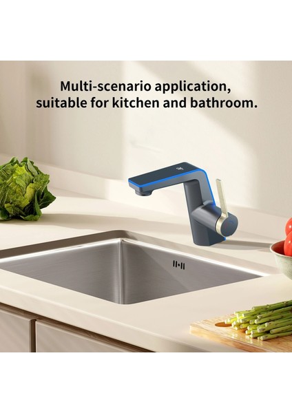 Akıllı Dijital Sıcaklık LED Ekran Banyo Lavabo Bataryası Antrasit Renk Ithal 7 Yıl Garanti fırsatları