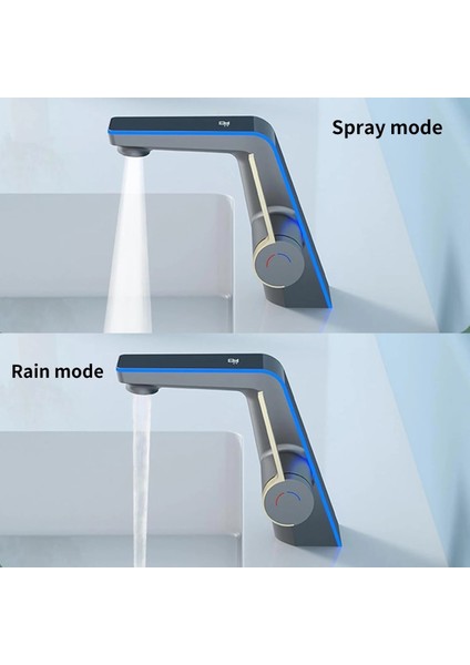 Akıllı Dijital Sıcaklık LED Ekran Banyo Lavabo Bataryası Antrasit Renk Ithal 7 Yıl Garanti