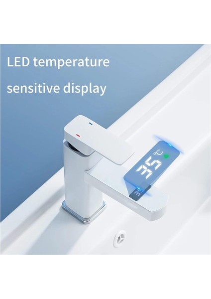 Akıllı Dijital Sıcaklık LED Ekran Banyo Lavabo Bataryası Beyaz Ithal 7 Yıl Garantili