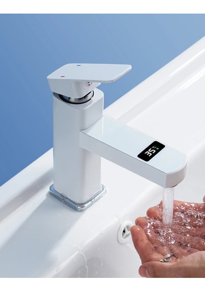 Akıllı Dijital Sıcaklık LED Ekran Banyo Lavabo Bataryası Beyaz Ithal 7 Yıl Garantili fiyatları