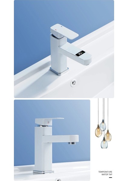 Akıllı Dijital Sıcaklık LED Ekran Banyo Lavabo Bataryası Beyaz Ithal 7 Yıl Garantili indirimleri