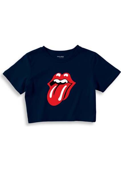 The Rolling Stones Crop Tişört - Lacivert