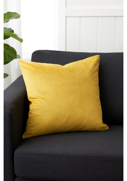 Düz Kadife Kırlent Kılıfı Sarı 40X40