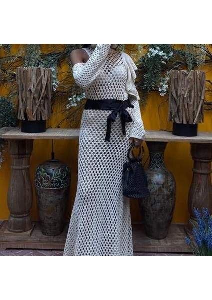 Saten Kuşaklı Ajurlu Triko Elbise 2847 fiyatları