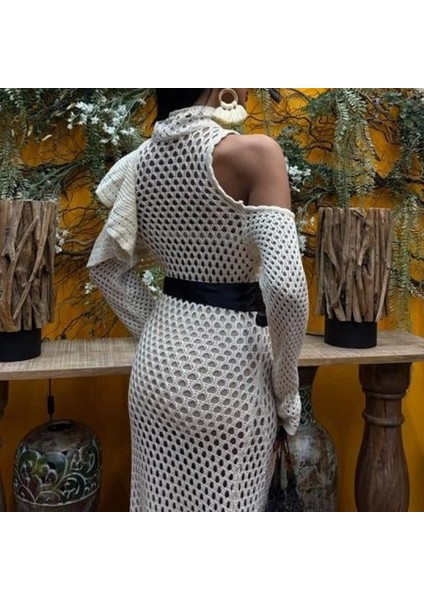 Saten Kuşaklı Ajurlu Triko Elbise 2847 fırsatları