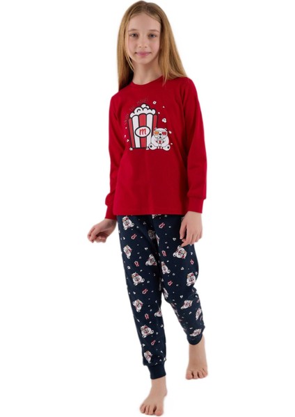 Kız Çocuk Kırmızı Uzun Kollu Pijama Takımı 3678-2
