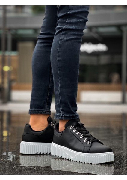 ET0505 Çengel Bağcıklı Siyah Renk Beyaz Tabanlı Günlük Ayakkabı modelleri