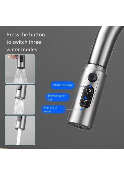 Dijital Mutfak Eviye Bataryası Duş Şelale Antrasit 3 Fonksiyonlu Fiskiyeli Ithal 7 Yıl Garantili