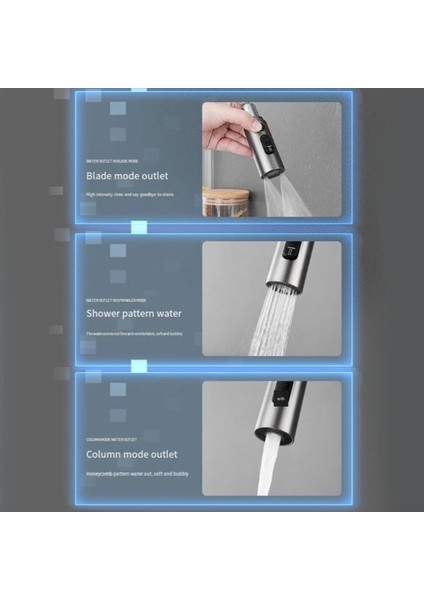 Dijital Mutfak Eviye Bataryası Duş Şelale Antrasit 3 Fonksiyonlu Fiskiyeli Ithal 7 Yıl Garantili