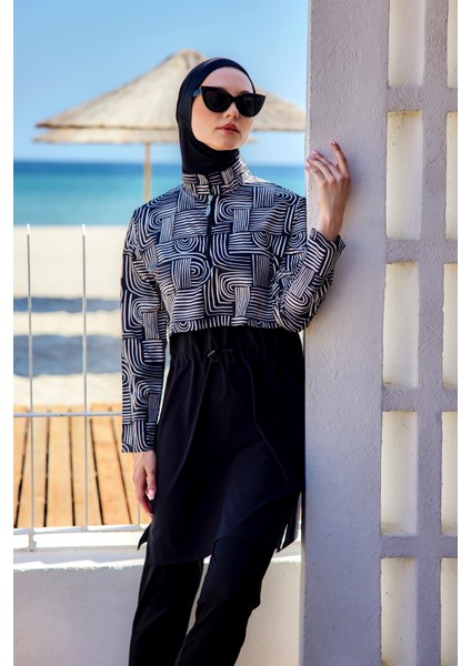 Önü Kapaklı Tam Kapalı Tesettür Mayo SIYAH08 R5208 Labire