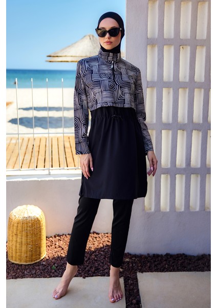 Önü Kapaklı Tam Kapalı Tesettür Mayo SIYAH08 R5208 Labire fiyatları