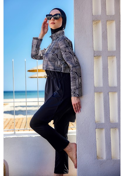 Önü Kapaklı Tam Kapalı Tesettür Mayo SIYAH08 R5208 Labire fırsatları