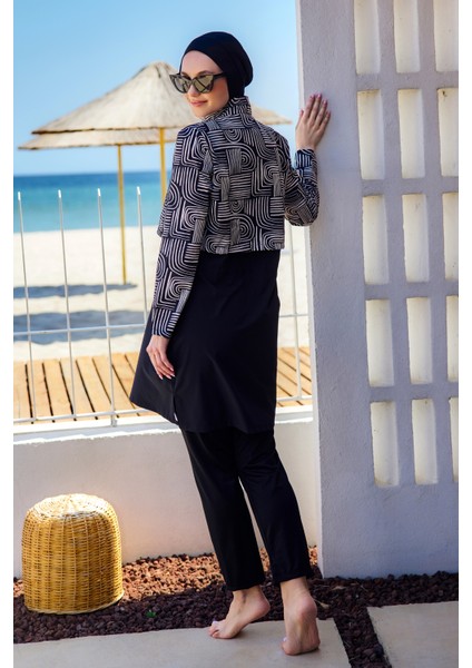 Önü Kapaklı Tam Kapalı Tesettür Mayo SIYAH08 R5208 Labire