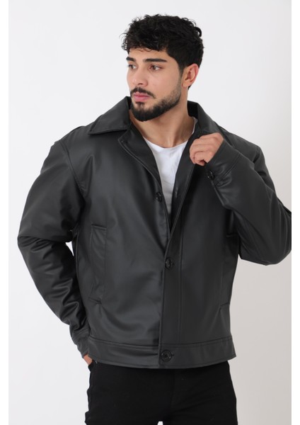 Oversize Düğmeli Suni Deri Kışlık Mont Bl 1851_50457 modelleri