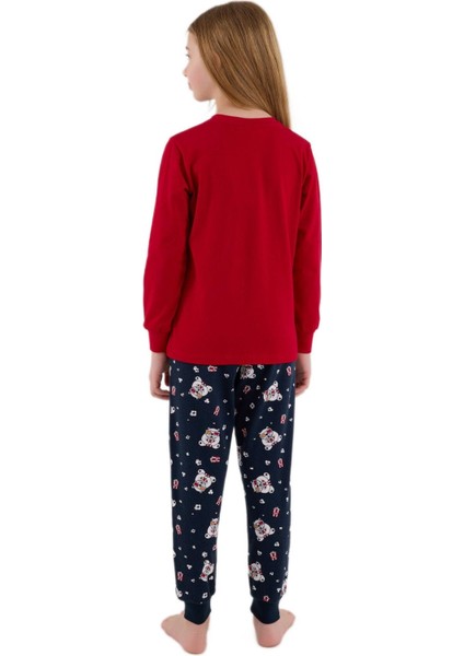 Kız Çocuk Kırmızı Uzun Kollu Pijama Takımı 3678-2 modelleri