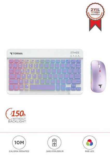 Tmk-09 Mor Şarj Edilebilir Rgb Işıklı Kablosuz Klavye Mouse Seti