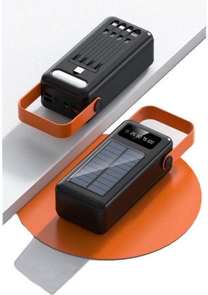 Güneş Enerjili 50.000 Mah Powerbank Kamp Ledli Işıklı Powerbank Kendinden Kablolu Solar 22.5W