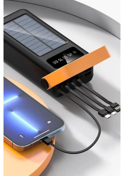Güneş Enerjili 50.000 Mah Powerbank Kamp Ledli Işıklı Powerbank Kendinden Kablolu Solar 22.5W