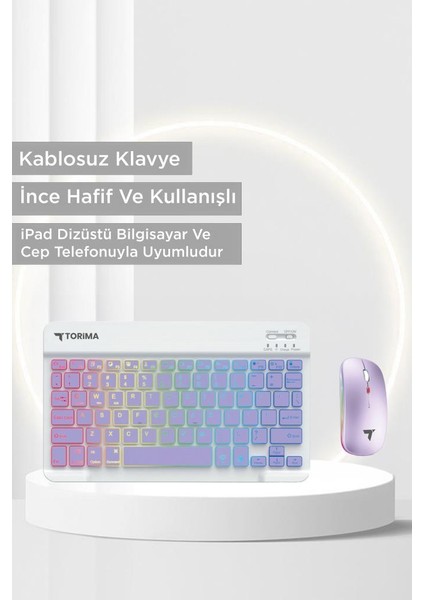 Tmk-09 Mor Şarj Edilebilir Rgb Işıklı Kablosuz Klavye Mouse Seti modelleri