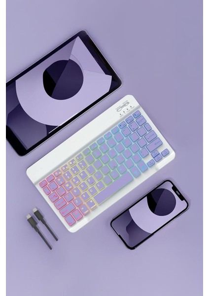 Tmk-09 Mor Şarj Edilebilir Rgb Işıklı Kablosuz Klavye Mouse Seti fırsatları