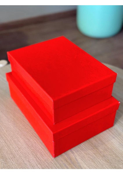 Dekoratif Kırmızı Düz Sert Mukavva Orta-Küçük Boy Kutu Hediye Kutusu Seti