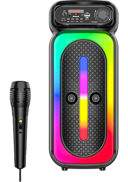 Karaoke Mikrofonlu Bluetooth Hoparlör LED Işıklı Taşınabilir Kablosuz Müzik Çalar