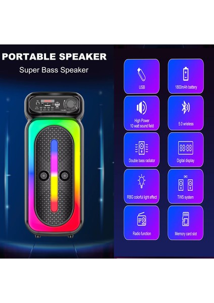 Karaoke Mikrofonlu Bluetooth Hoparlör LED Işıklı Taşınabilir Kablosuz Müzik Çalar fırsatları