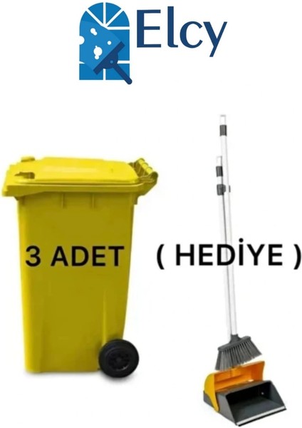 3 Adet Sarı Plastik Çöp Konteyneri 240 Lt Isıya Karşı Dayanıklı