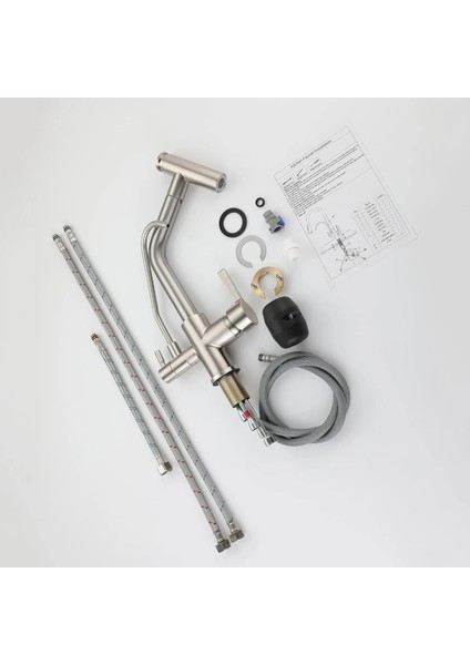 Mutfak Evye Bataryası Dual Flow Su Arıtma Çıkışlı Spiralli 2 Akış Modlu 7 Yıl Garantili Ithal Nikel