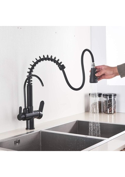 Mutfak Evye Bataryası Dual Flow Su Arıtma Çıkışlı Fiskiyeli Mat Siyah 7 Yıl Garantili Ithal indirimleri