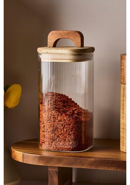 Acacia Kare 800 ml Akasya Vakum Kapak Borosilikat Cam Kavanoz 8X15 cm